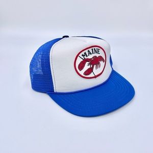 Vintage Maine Lobster Patch Blue White SnapBack Trucker Hat Adult OSFM